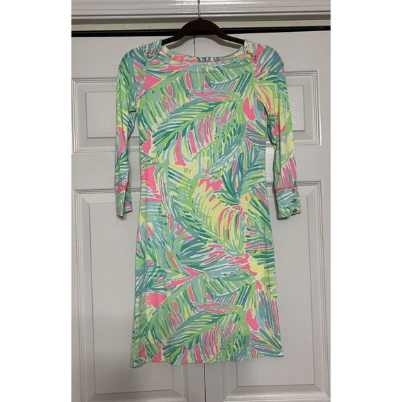 Lilly Pulitzer UPF 50 Tropical Storm Pink Green Palm Print Sophie Dress XXS - Picture 2 of 10